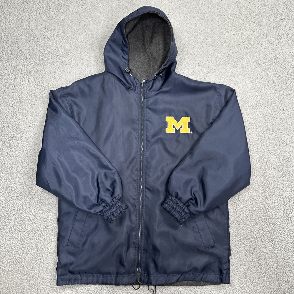 VTG Team Pride Michigan Wolverines Reversible Jacket Men Large Blue Grey Fleece